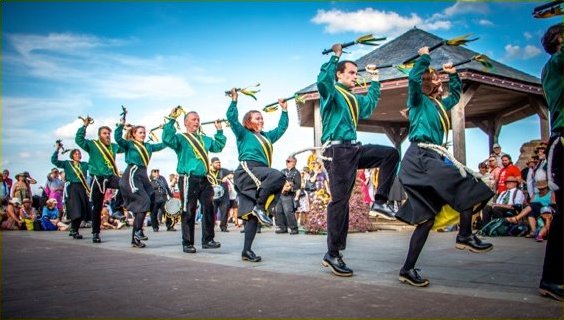 large picture of the team dancing